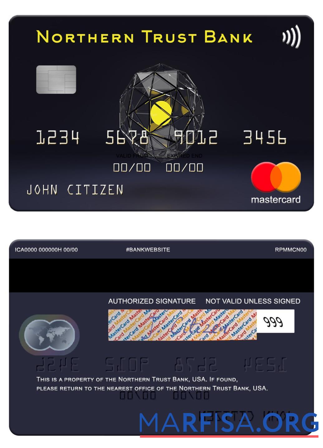 Blank USA Northern Trust Bank mastercard template